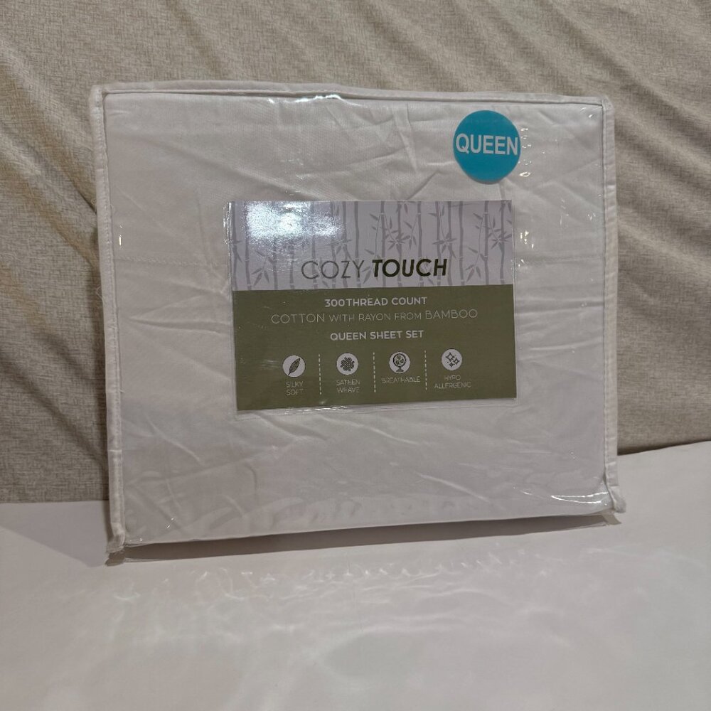 Oeko Tex Cozy Touch Cotton Rayon Bamboo 4-Piece Bed Queen Sheet Set NEW